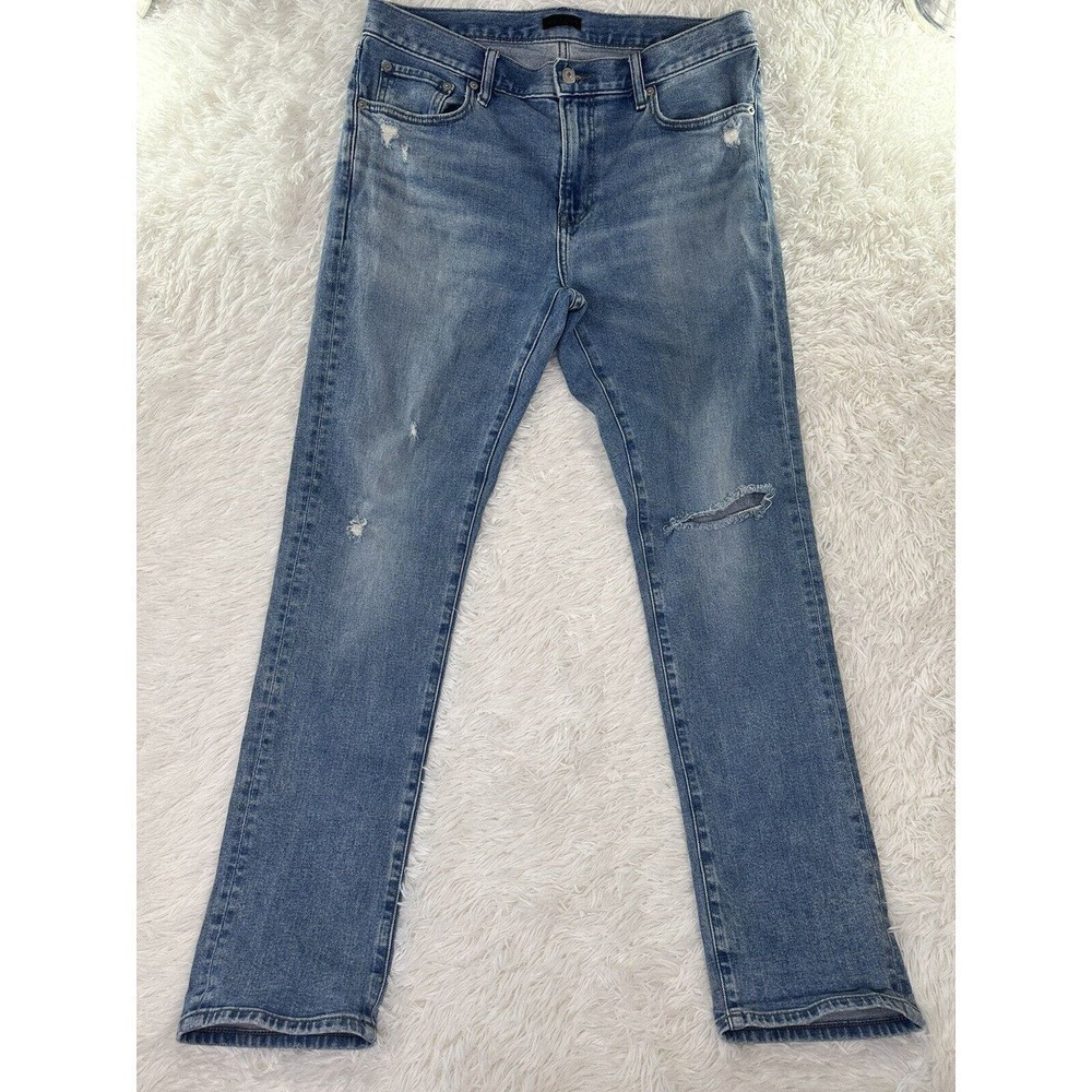 Uniqlo‎ Men’s Jeans Slim Straight Distressed Mid-Rise Medium Wash Pants Size 32